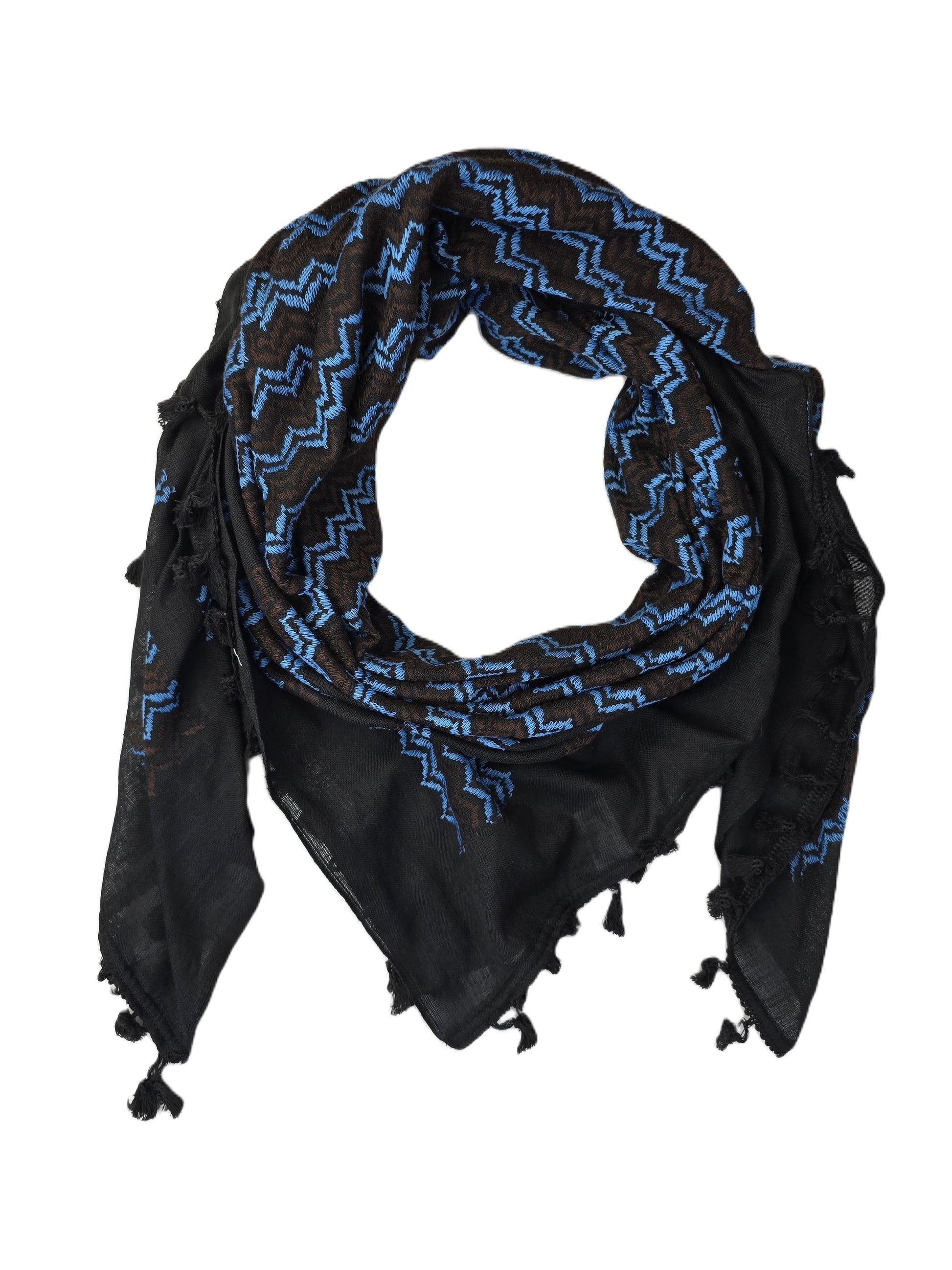 black, blue and brown keffiyeh rajaeen