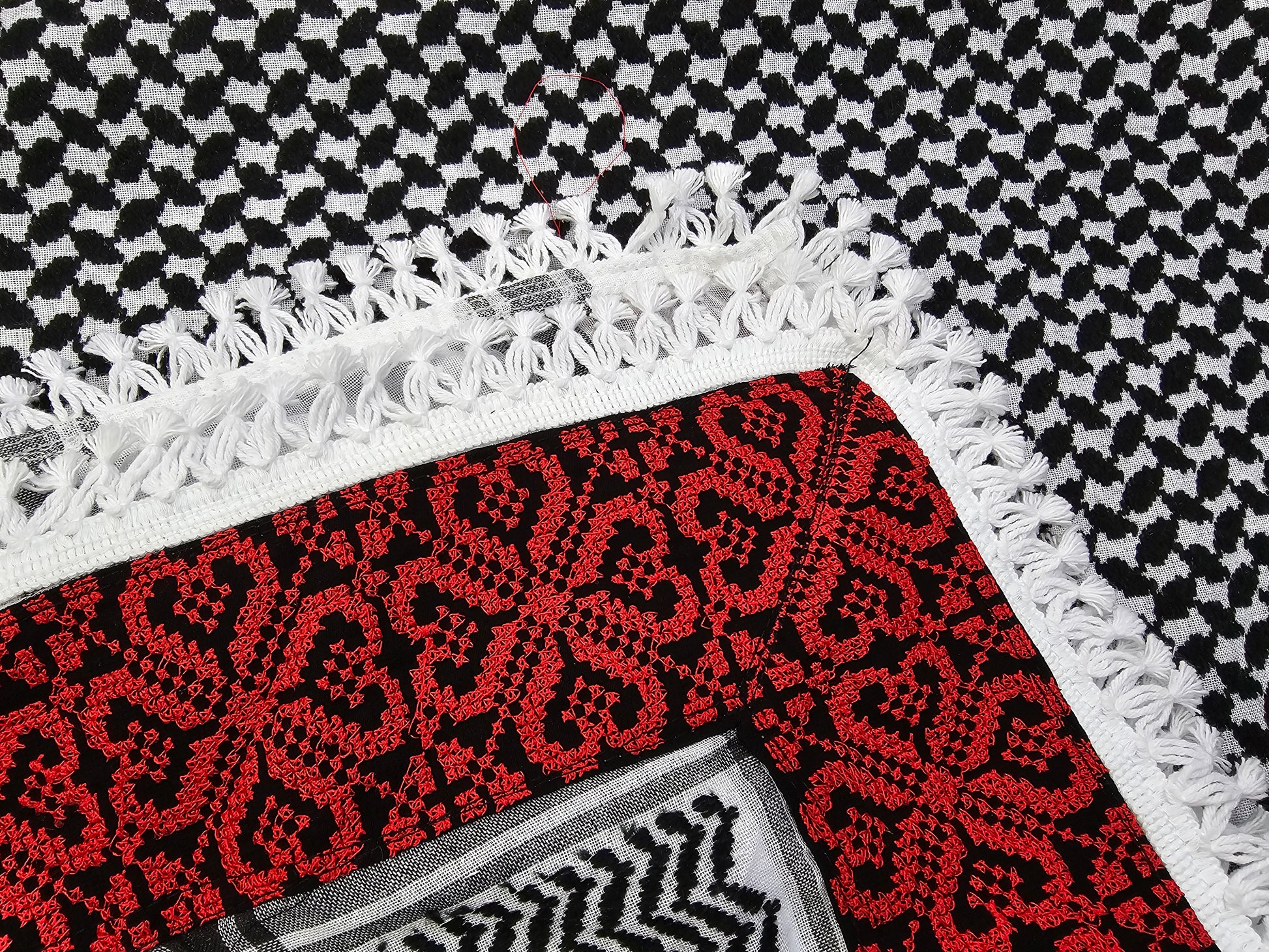 embroidered keffiyeh red black and white color rajaeen