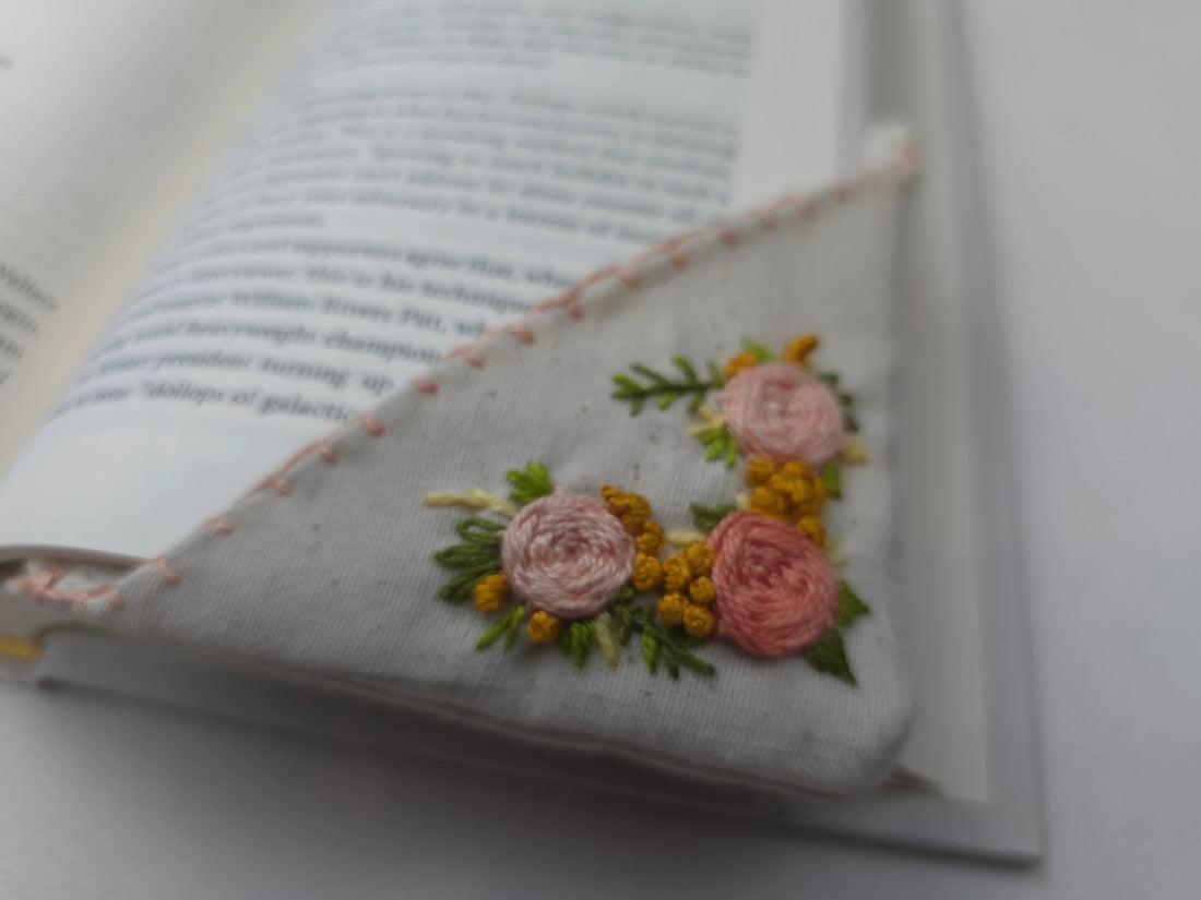 handmade embroidered corner bookmark with floral patterns rajaeen
