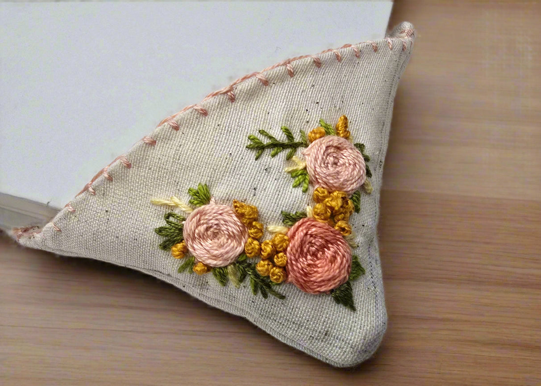 handmade embroidered corner bookmark with floral patterns rajaeen