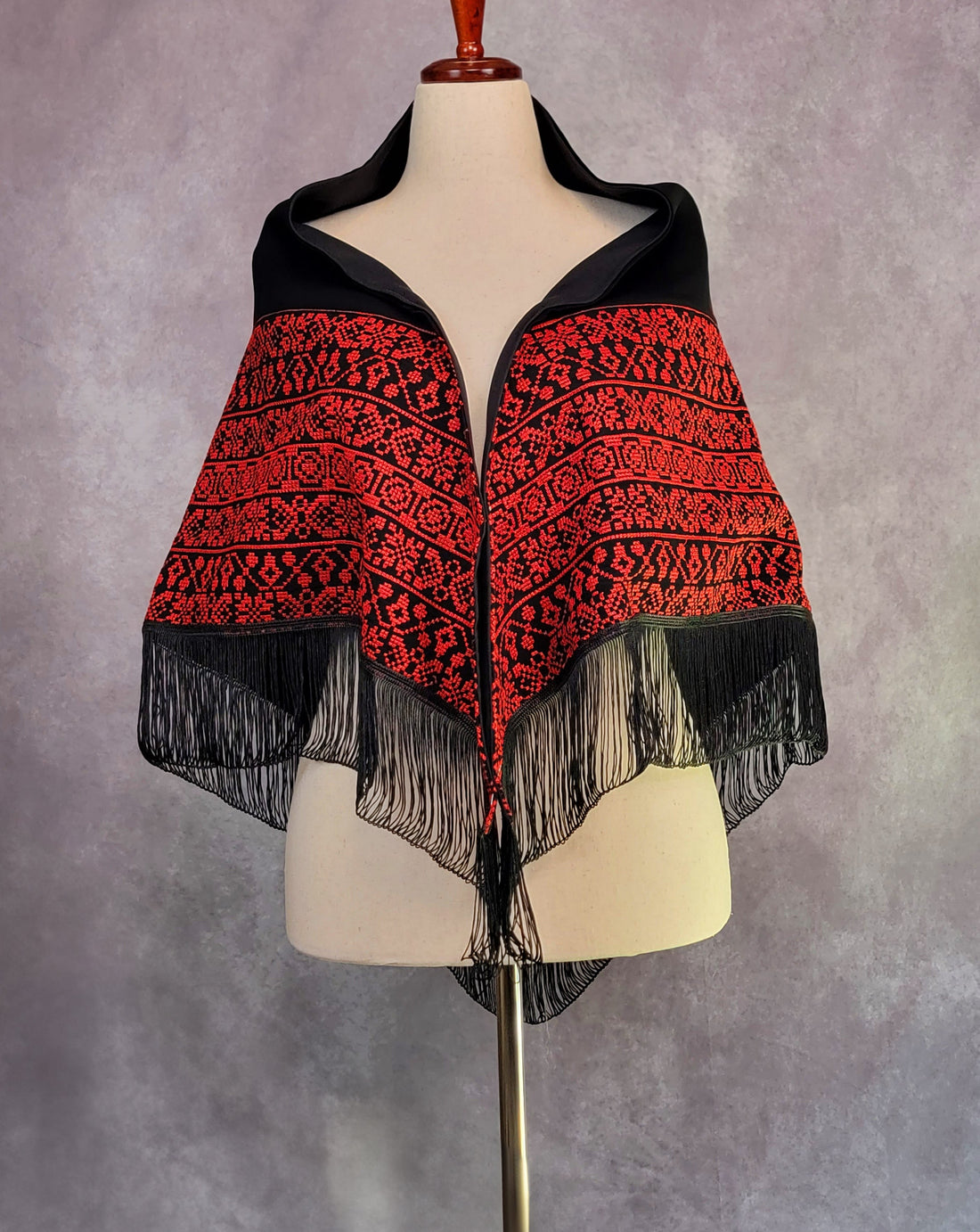 black and red embroidered shawl rajaeen