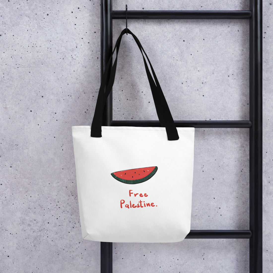 palestinian tote bag with free palestine watermelon illustration rajaeen
