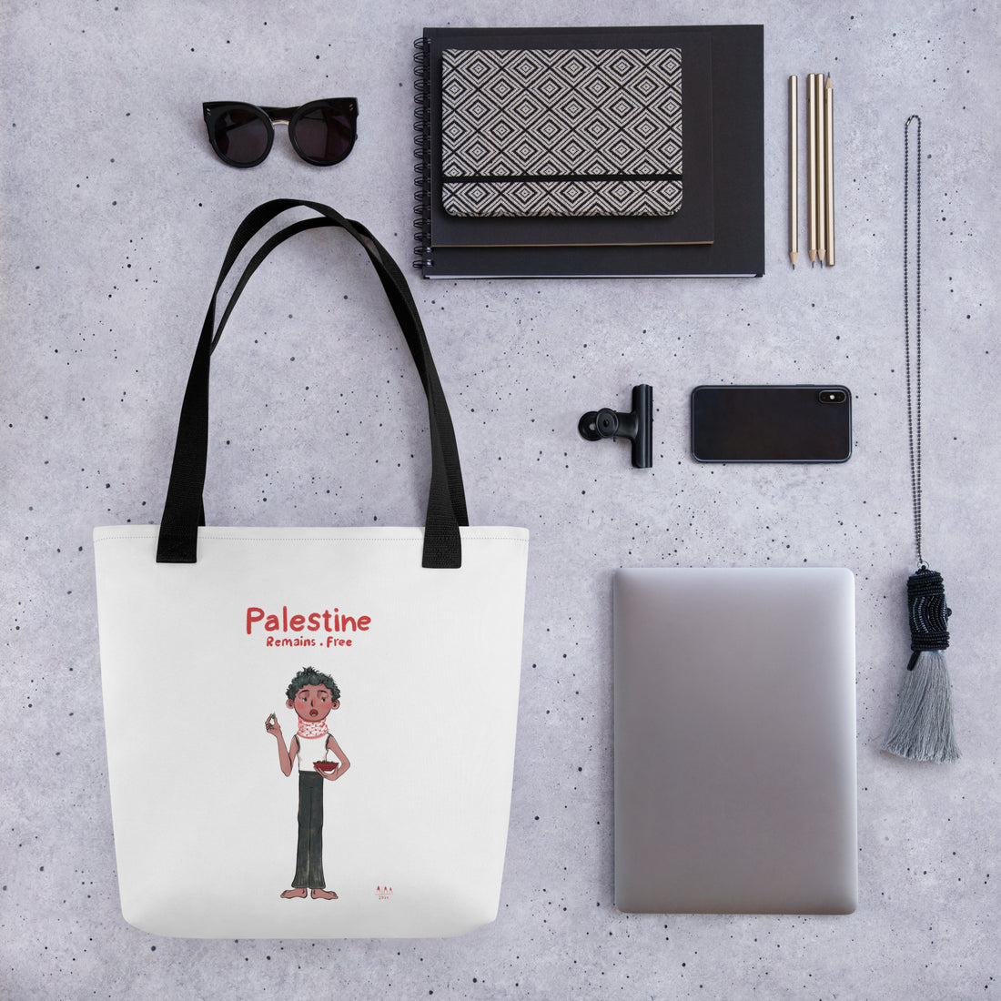palestine girl illustration tote bag rajaeen