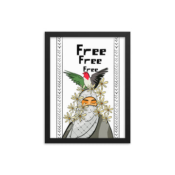 bird design palestine flag art framed poster rajaeen