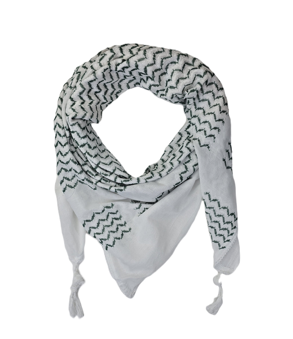 Keffiyeh Scarf Made in Palestine -  White with Green