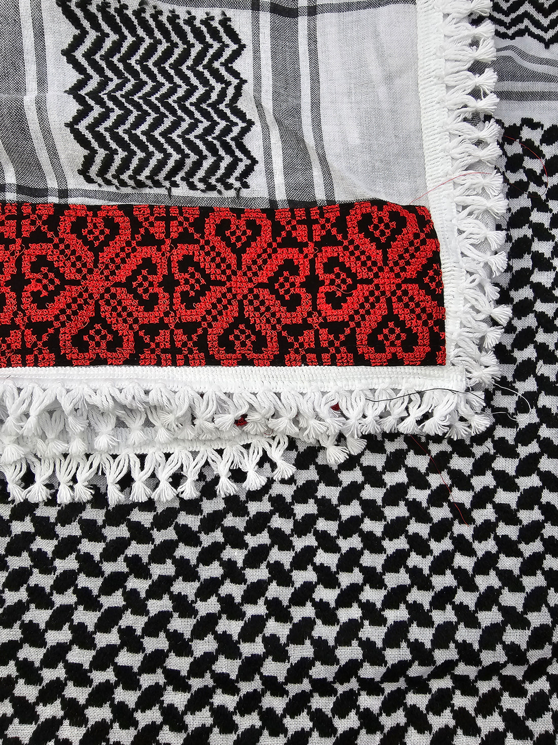 red black and white embroidered keffiyeh