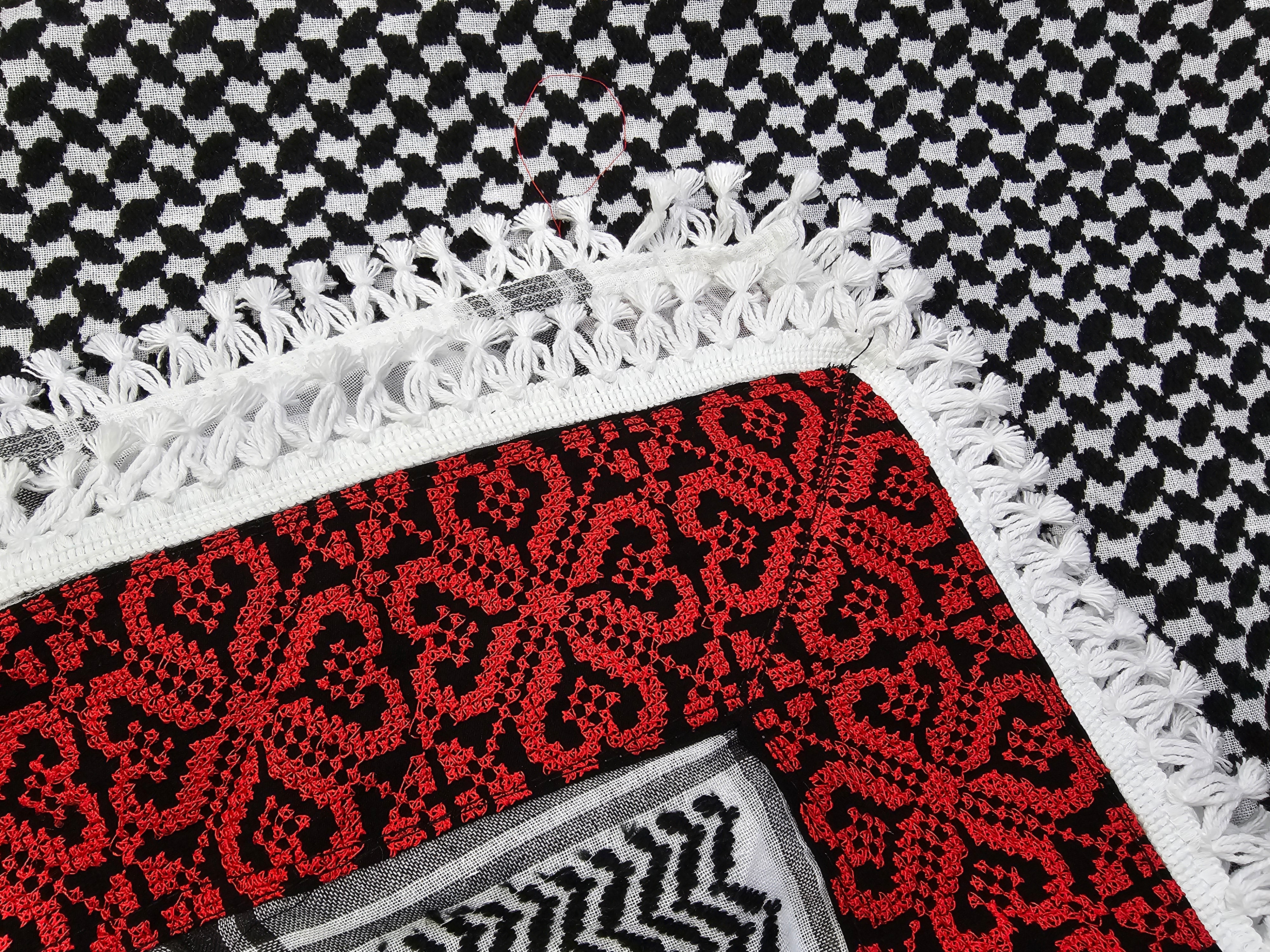 Keffiyeh Scarf Made in Jordan -  With Palestinian Embroidery