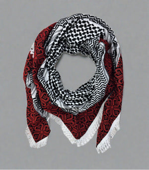Keffiyeh Scarf Made in Jordan -  With Palestinian Embroidery