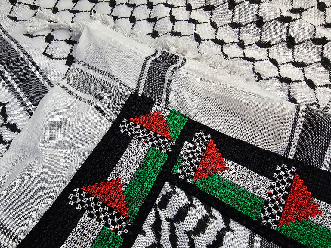 Traditional Black and White Kufiya, Keffiyeh, Shemagh