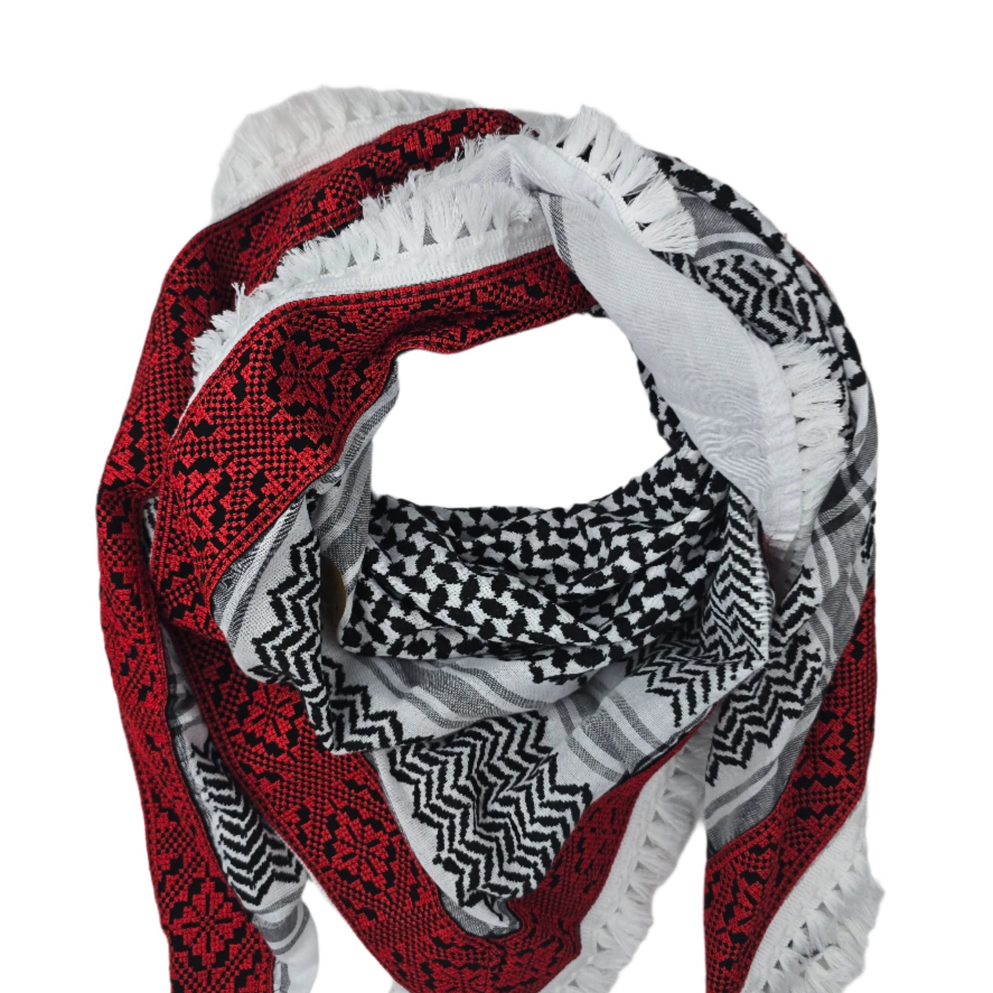 Keffiyeh Scarf Made in Syria -  With Palestinian Embroidery