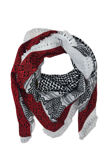 Keffiyeh Scarf Made in Syria -  With Palestinian Embroidery