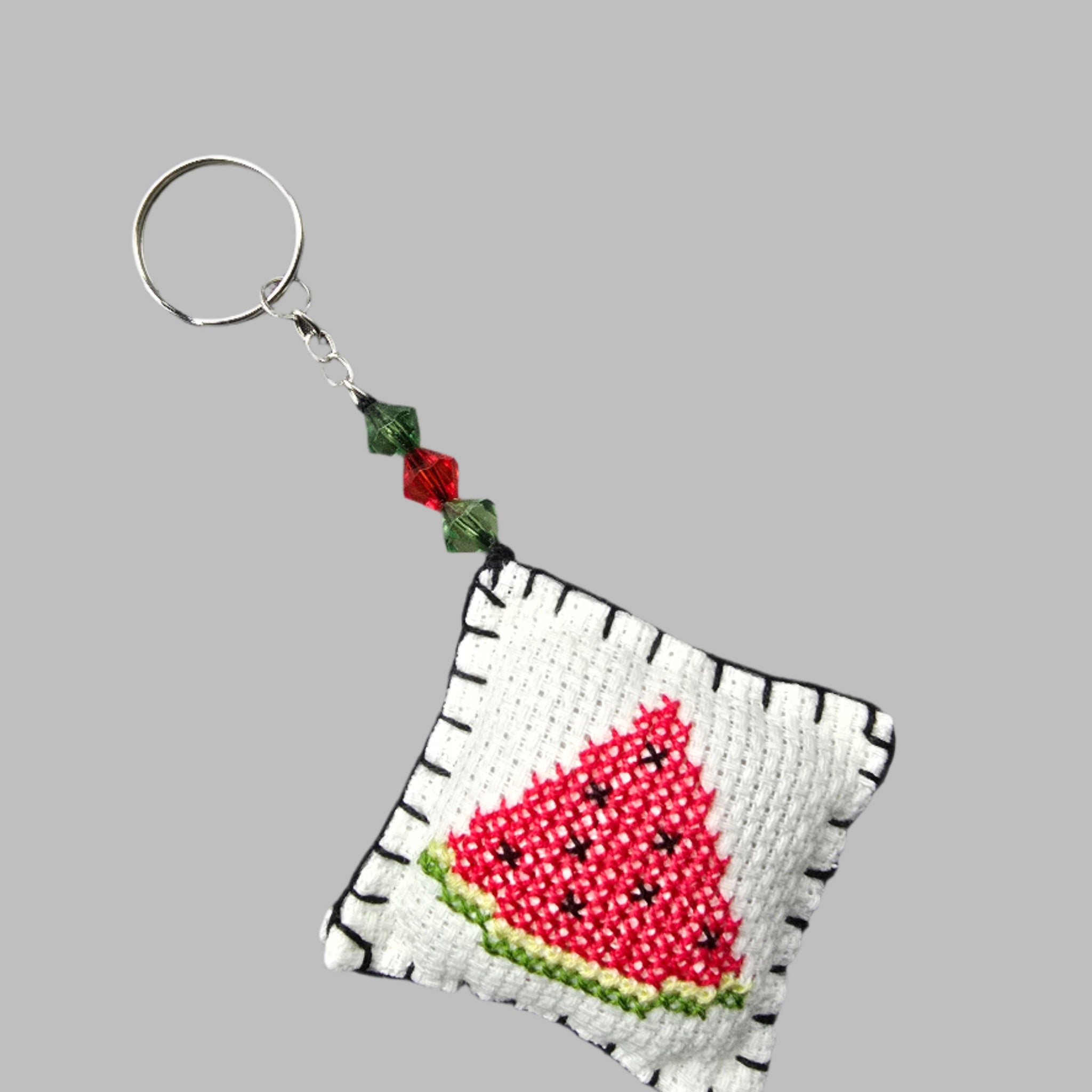 Handmade Embroidered Watermelon Keychain – A Symbol of Solidarity