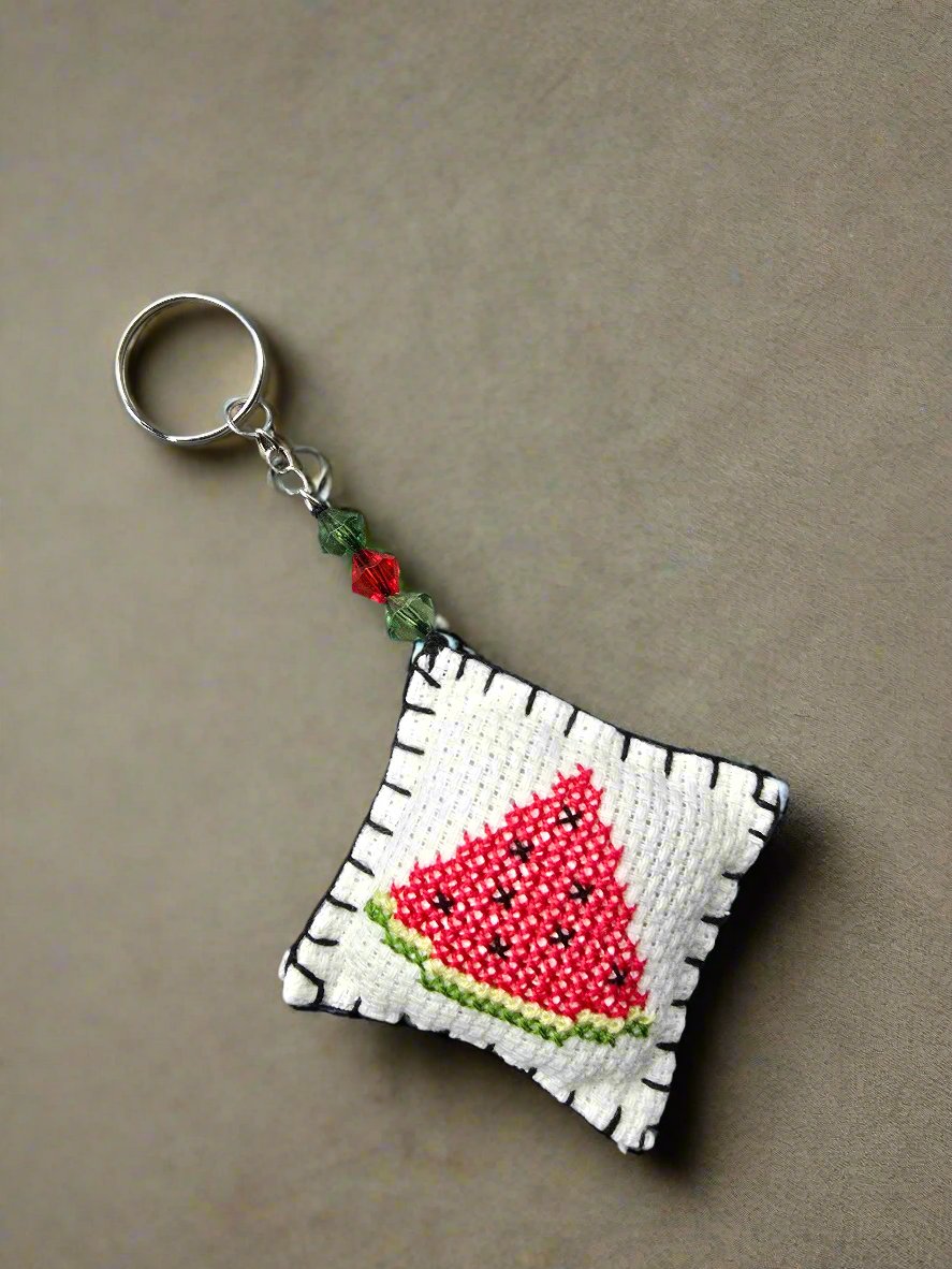 Handmade Embroidered Watermelon Keychain – A Symbol of Solidarity