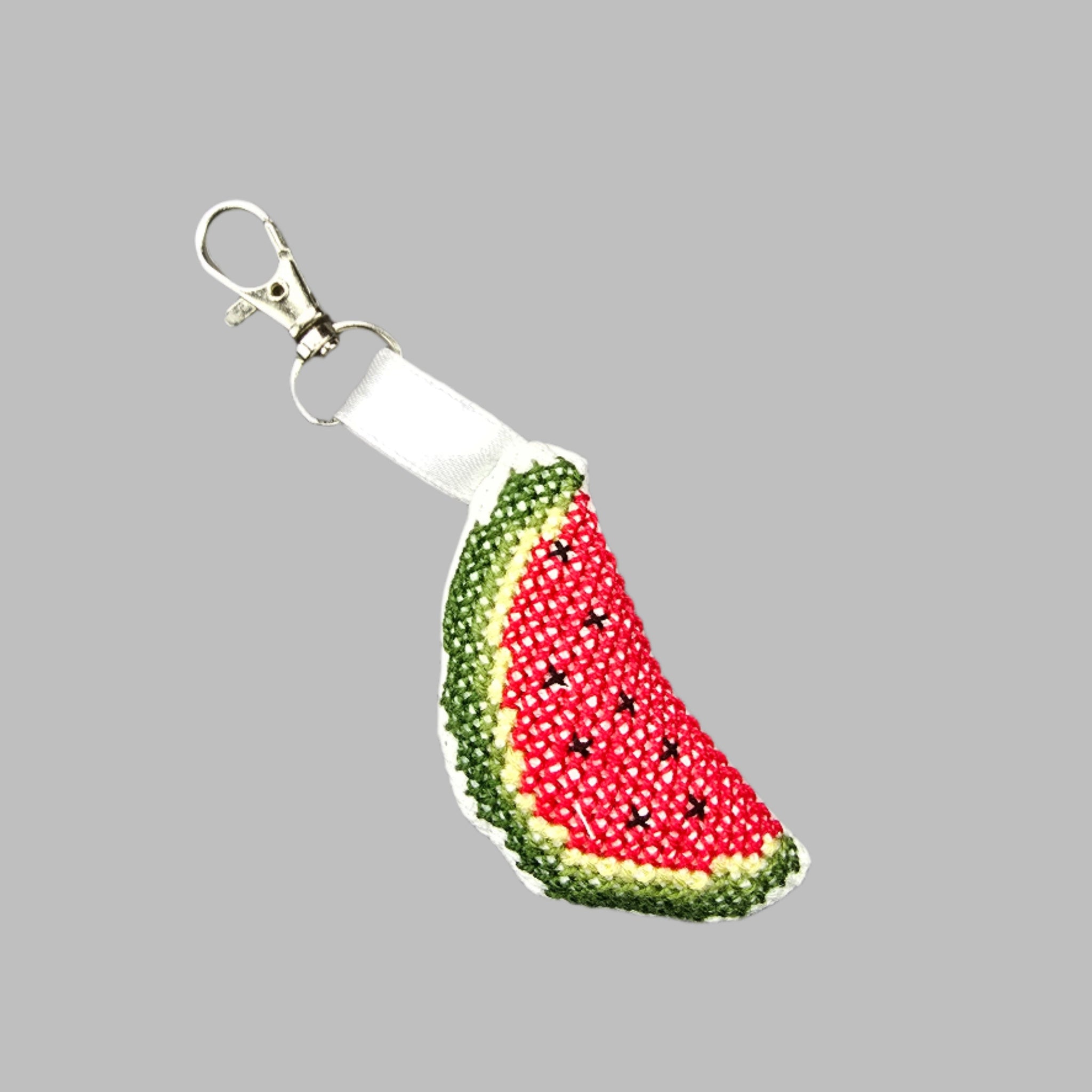 Handmade Embroidered Watermelon Keychain - Slice