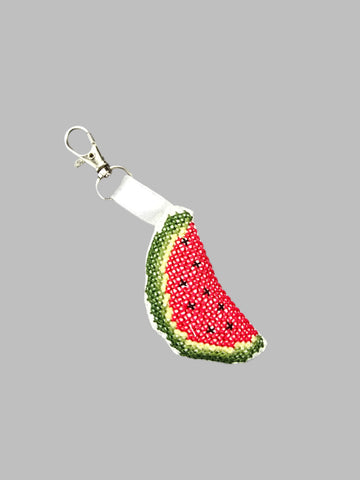 Handmade Embroidered Watermelon Keychain - Slice