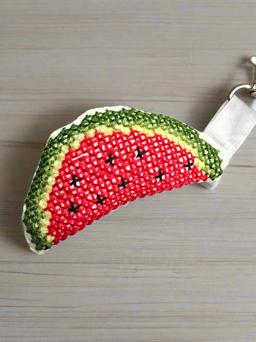 Handmade Embroidered Watermelon Keychain - Slice