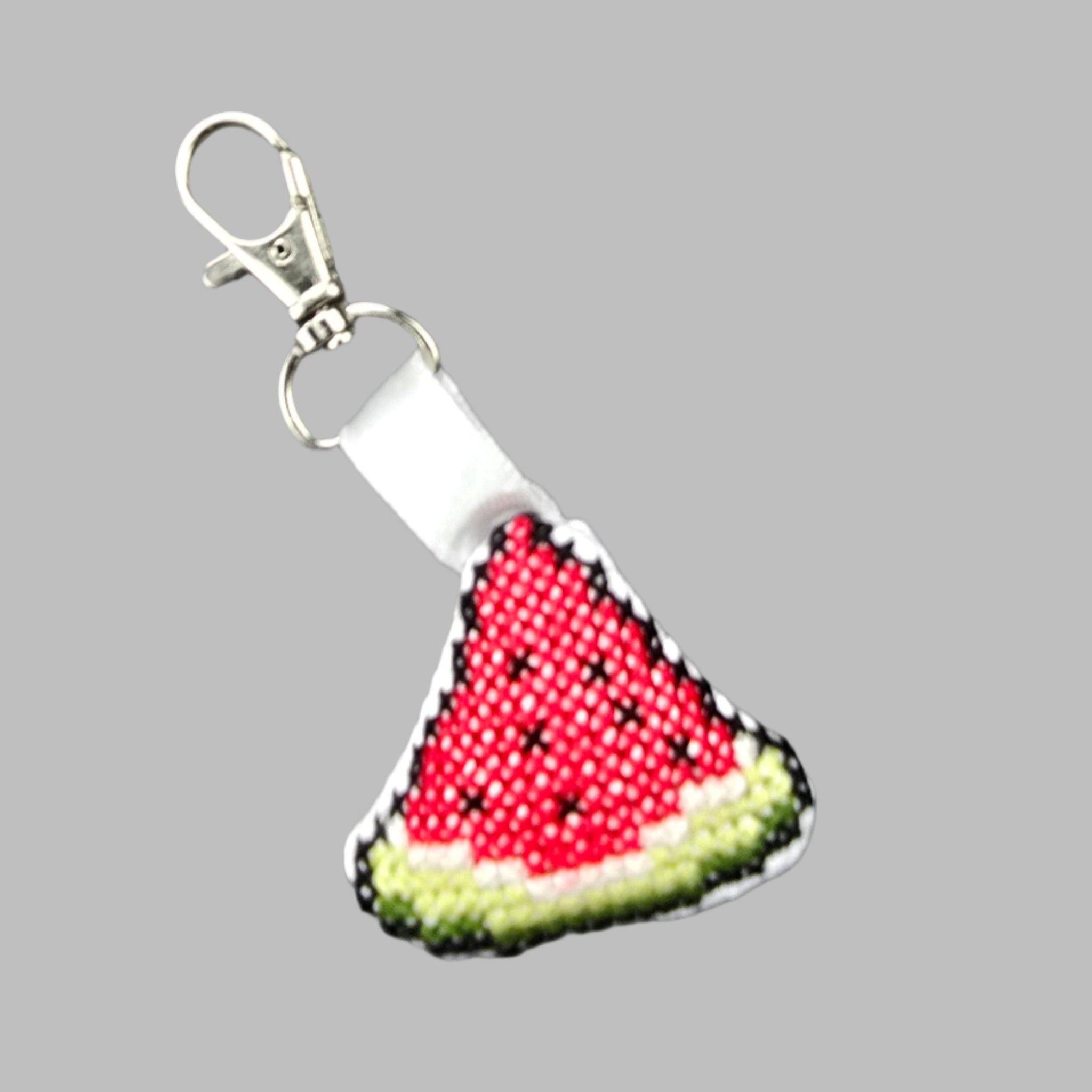 Handmade Embroidered Watermelon Keychain – Triangle