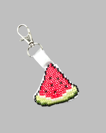 Handmade Embroidered Watermelon Keychain – Triangle