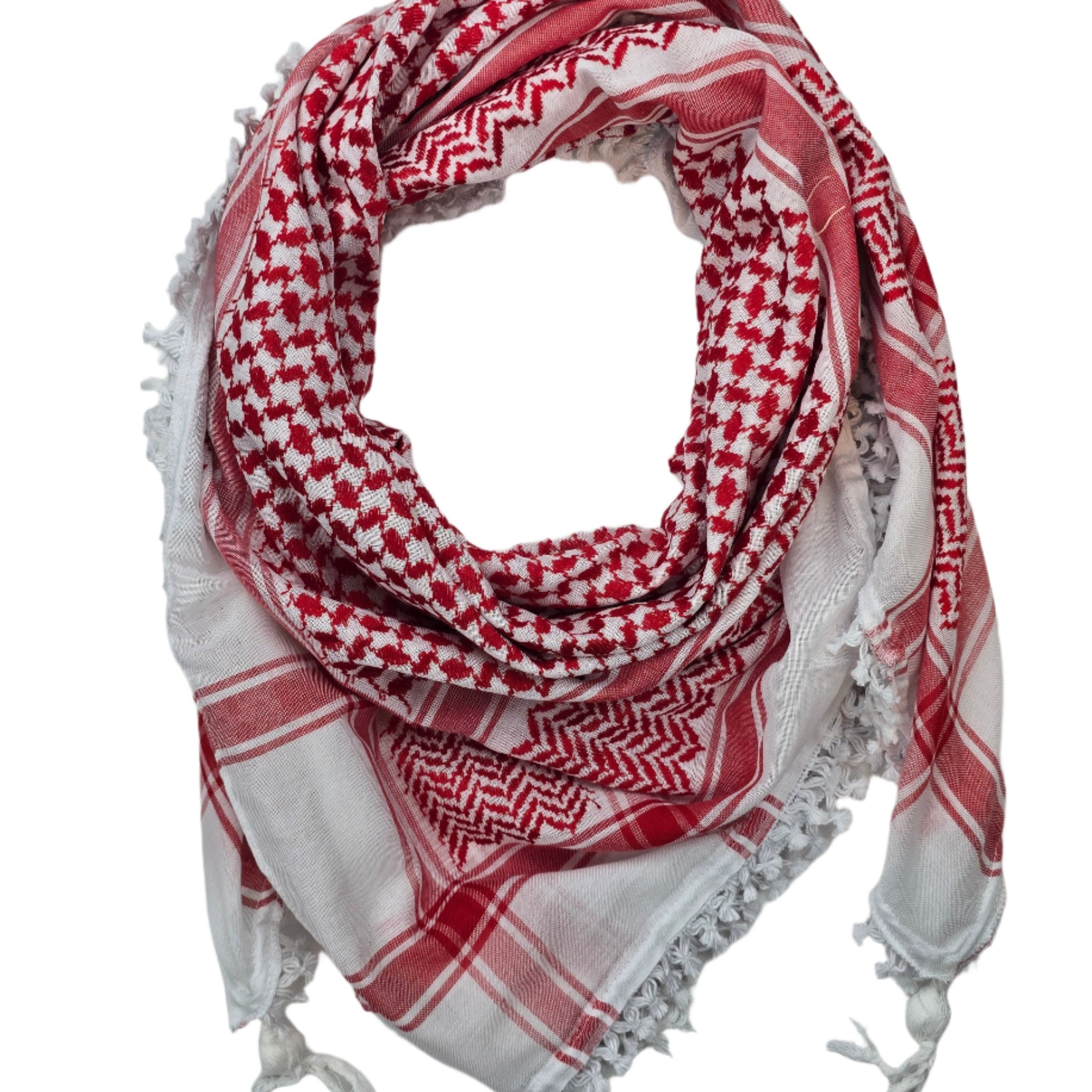 Red and White Keffiyeh - 4 sides trim - Made in Palestine