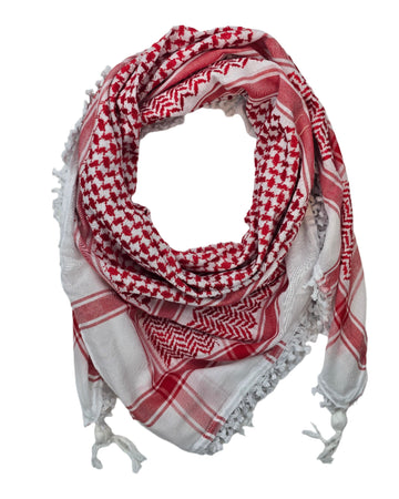 Red and White Keffiyeh - 4 sides trim - Made in Palestine