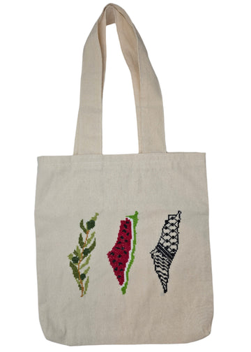 Handmade Embroidered Tote Bag - Palestine Map