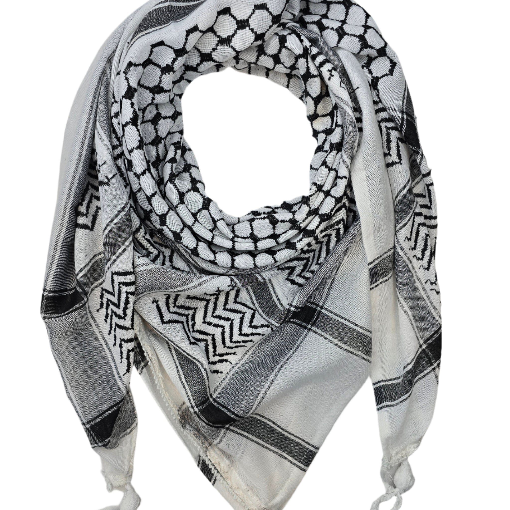 Traditional Black and White - Narrow Pattern Kufiya, Keffiyeh, Shemagh