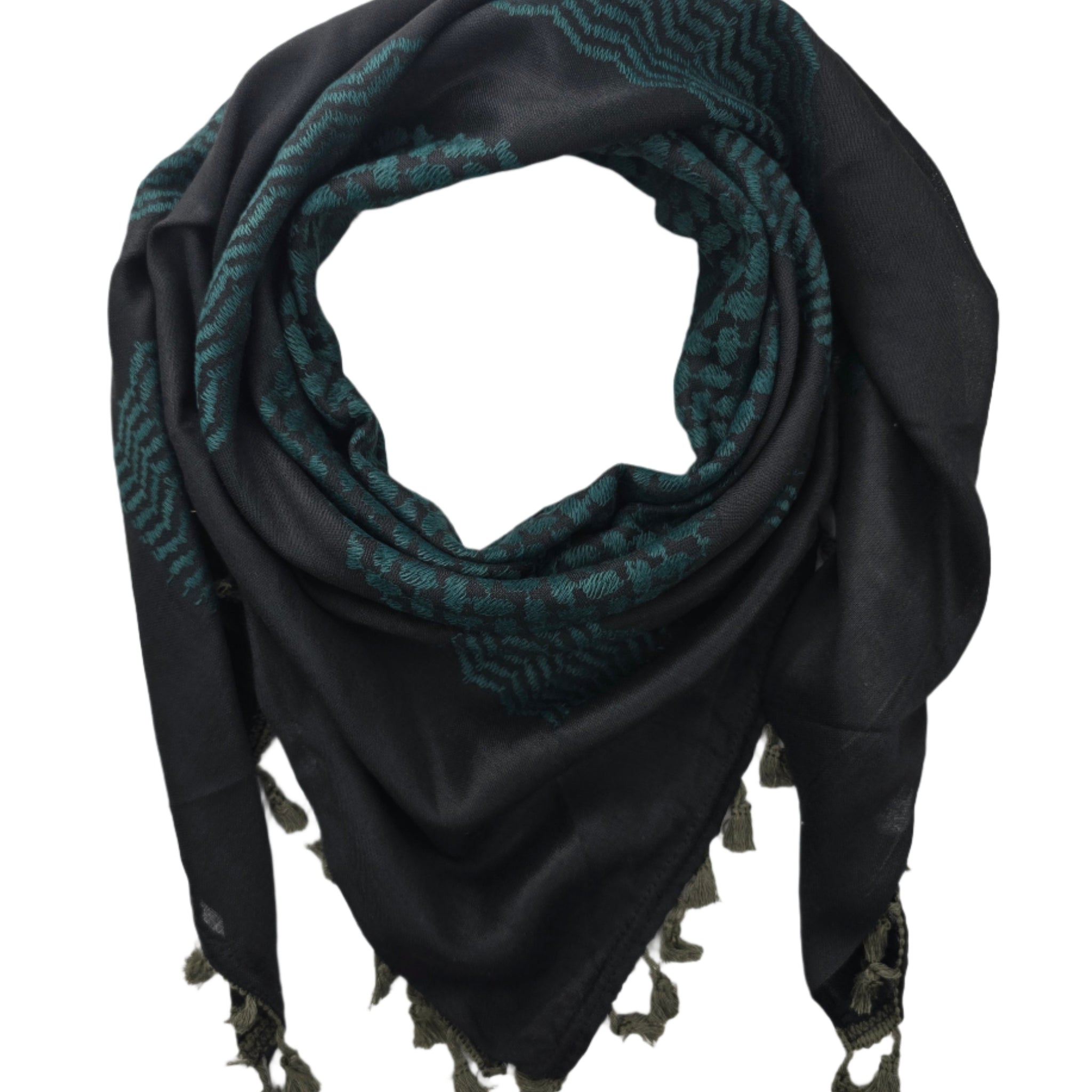 Shemagh Keffiyeh Scarf - Made in Palestine - Black and Dark Green
