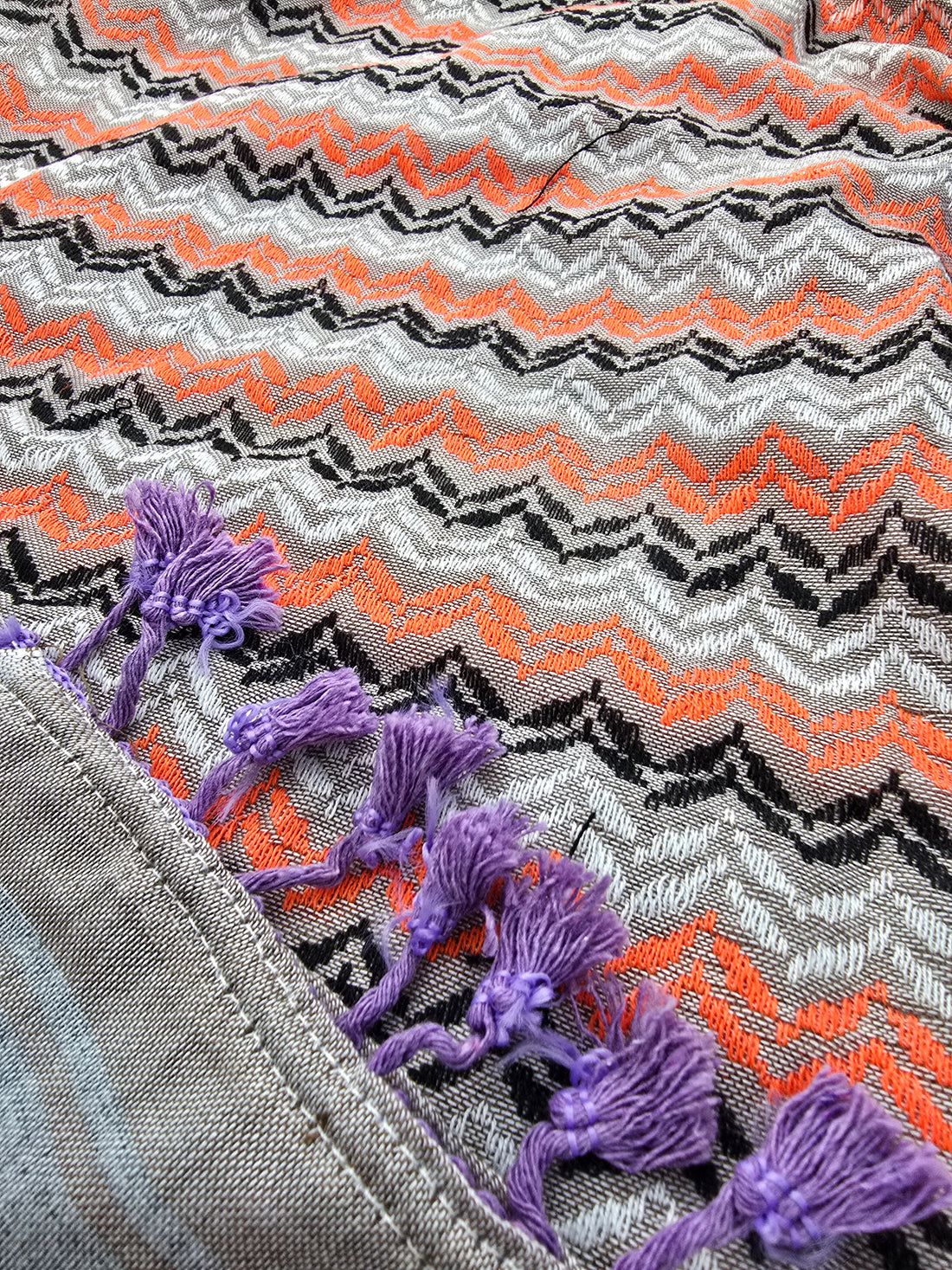 Shemagh Keffiyeh Scarf - Made in Palestine - Gray and Orange