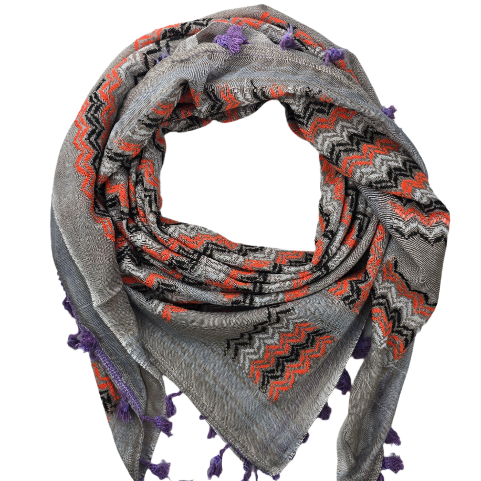 Shemagh Keffiyeh Scarf - Made in Palestine - Gray and Orange
