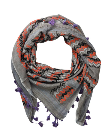 Shemagh Keffiyeh Scarf - Made in Palestine - Gray and Orange