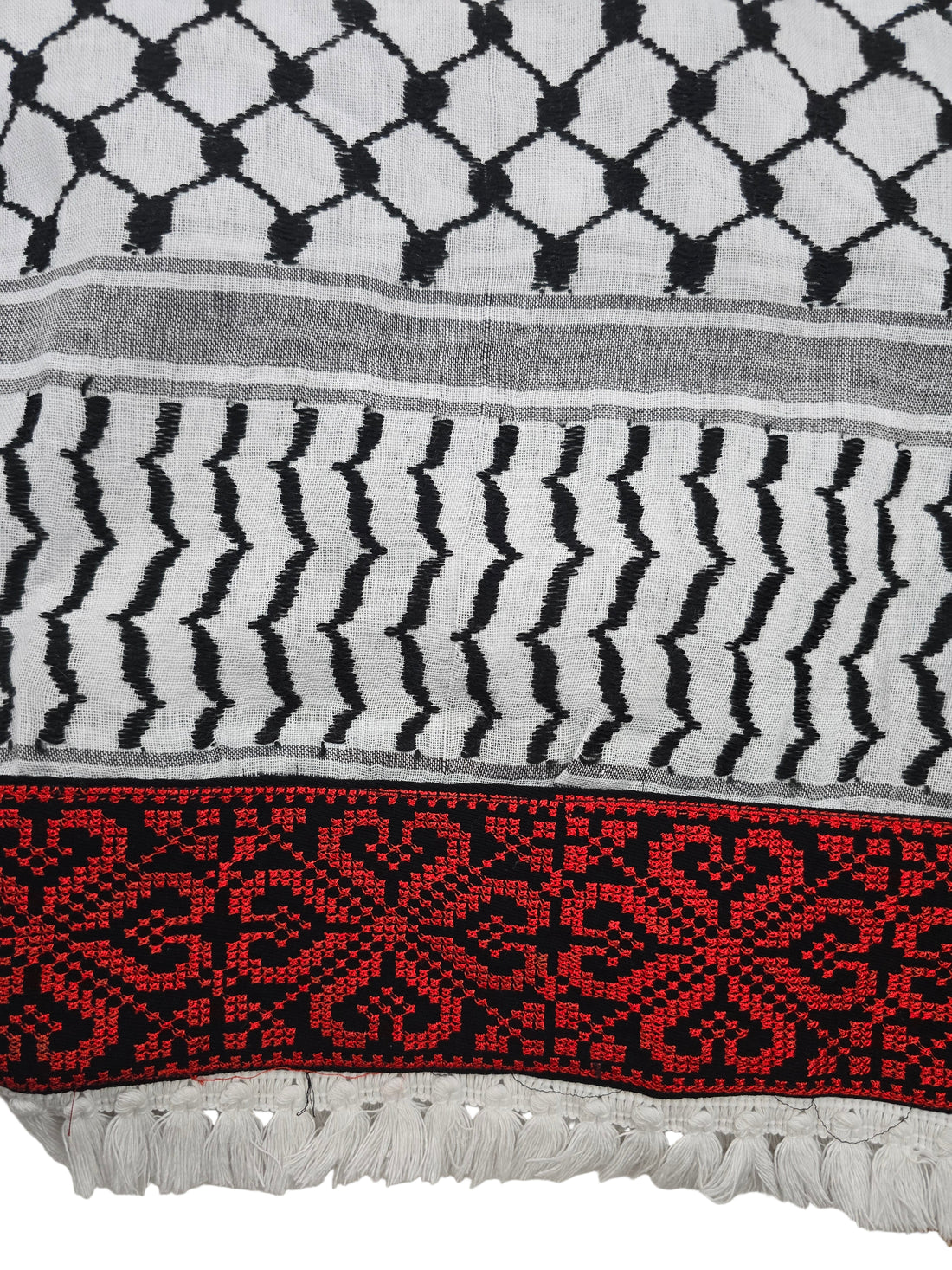 Keffiyeh Scarf Made in Syria -  With Palestinian Embroidery - Traditional Pattern