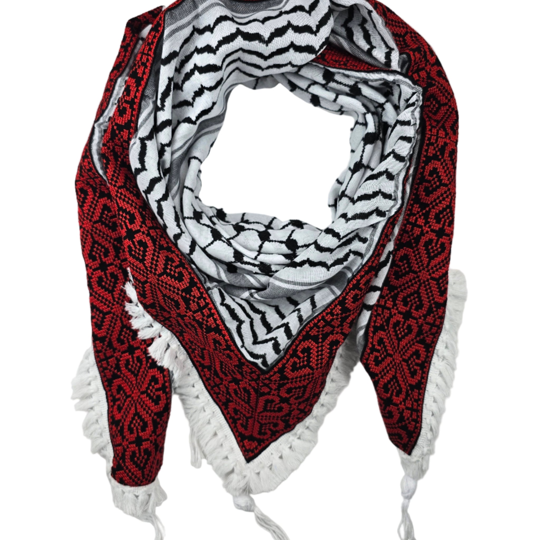 Keffiyeh Scarf Made in Syria -  With Palestinian Embroidery - Traditional Pattern