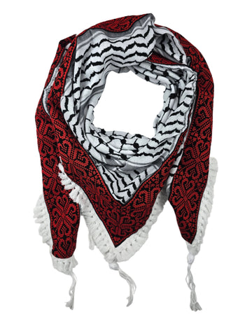 Keffiyeh Scarf Made in Syria -  With Palestinian Embroidery - Traditional Pattern