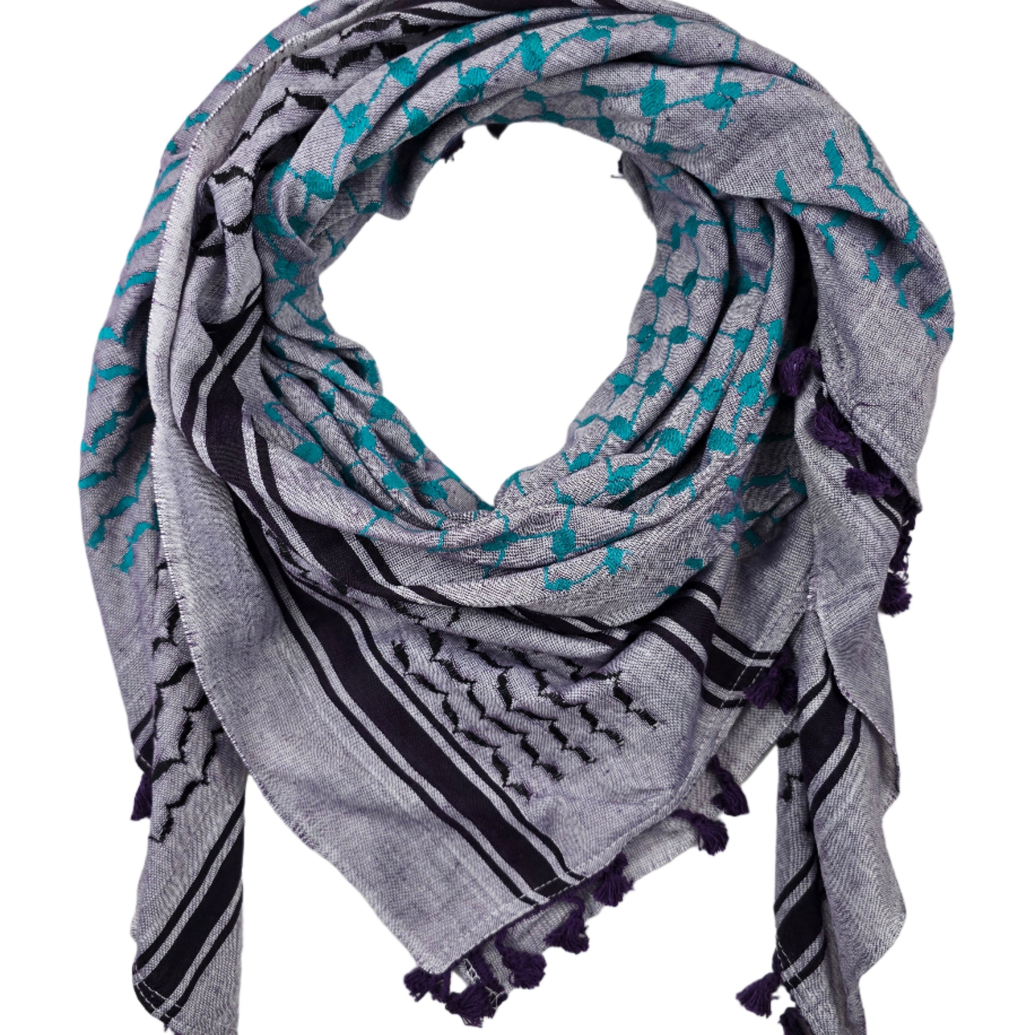 Purple and Turquoise Keffiyeh Scarf - Made in Palestine