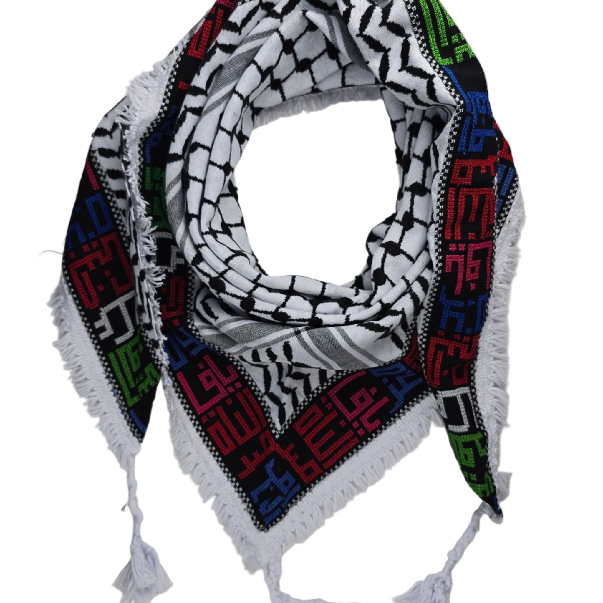 Made in Syria - Keffiyeh Shemagh - Palestine City Names Embroidery