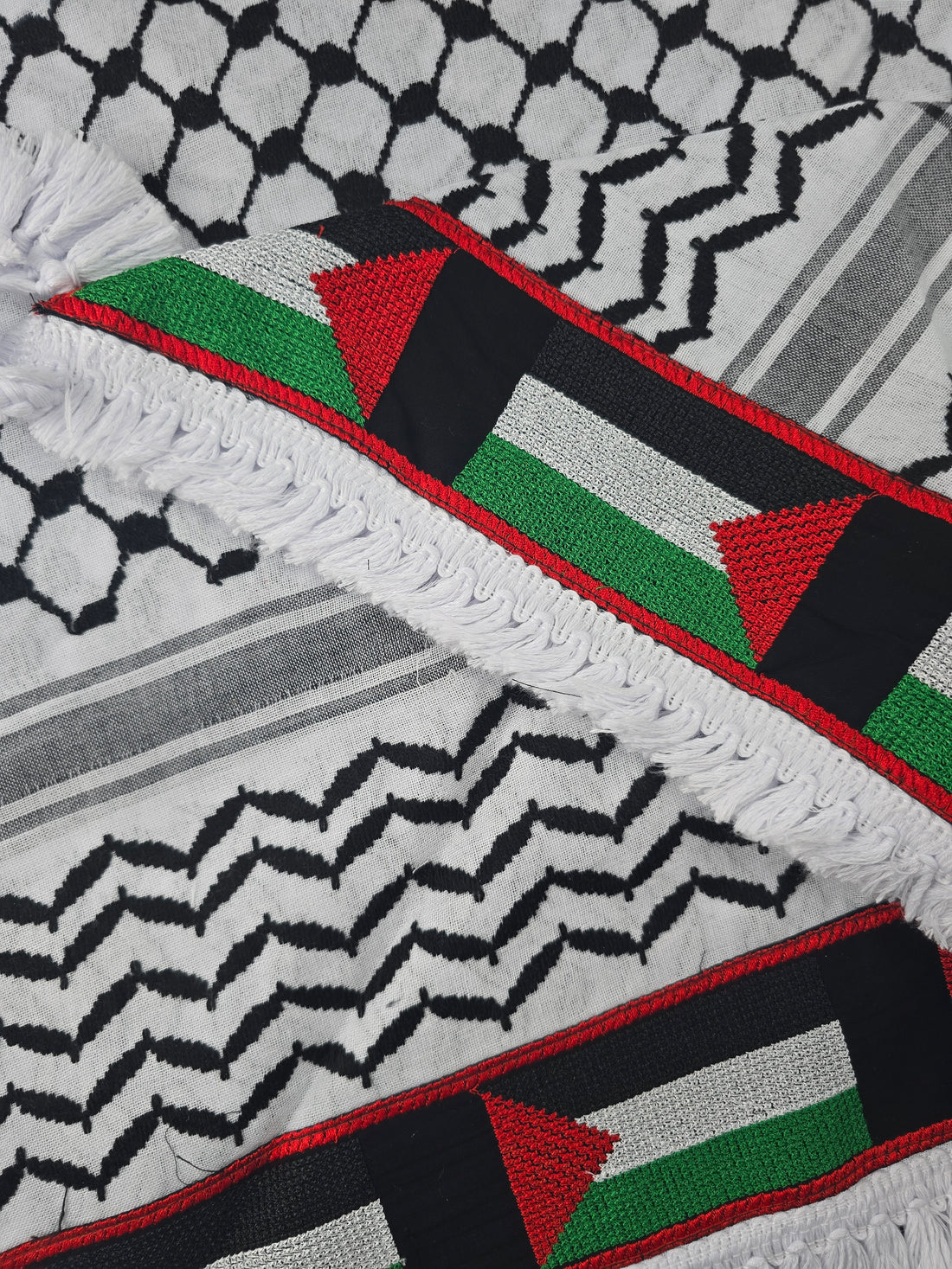 Made in Syria - Keffiyeh Shemagh - Palestine Flag Embroidery