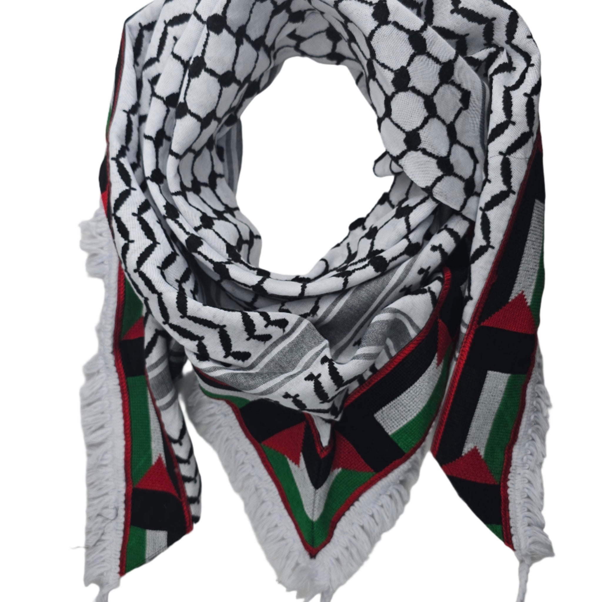 Made in Syria - Keffiyeh Shemagh - Palestine Flag Embroidery