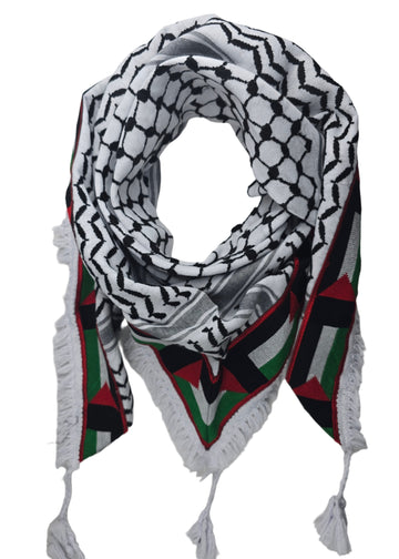 Made in Syria - Keffiyeh Shemagh - Palestine Flag Embroidery