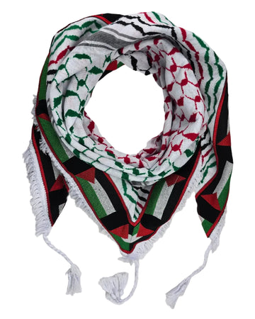 Keffiyeh Shemagh — Palestine Flag Embroidery on Flag Color Base
