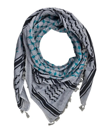 Keffiyeh Shemagh Scarf - Gray and Turquoise