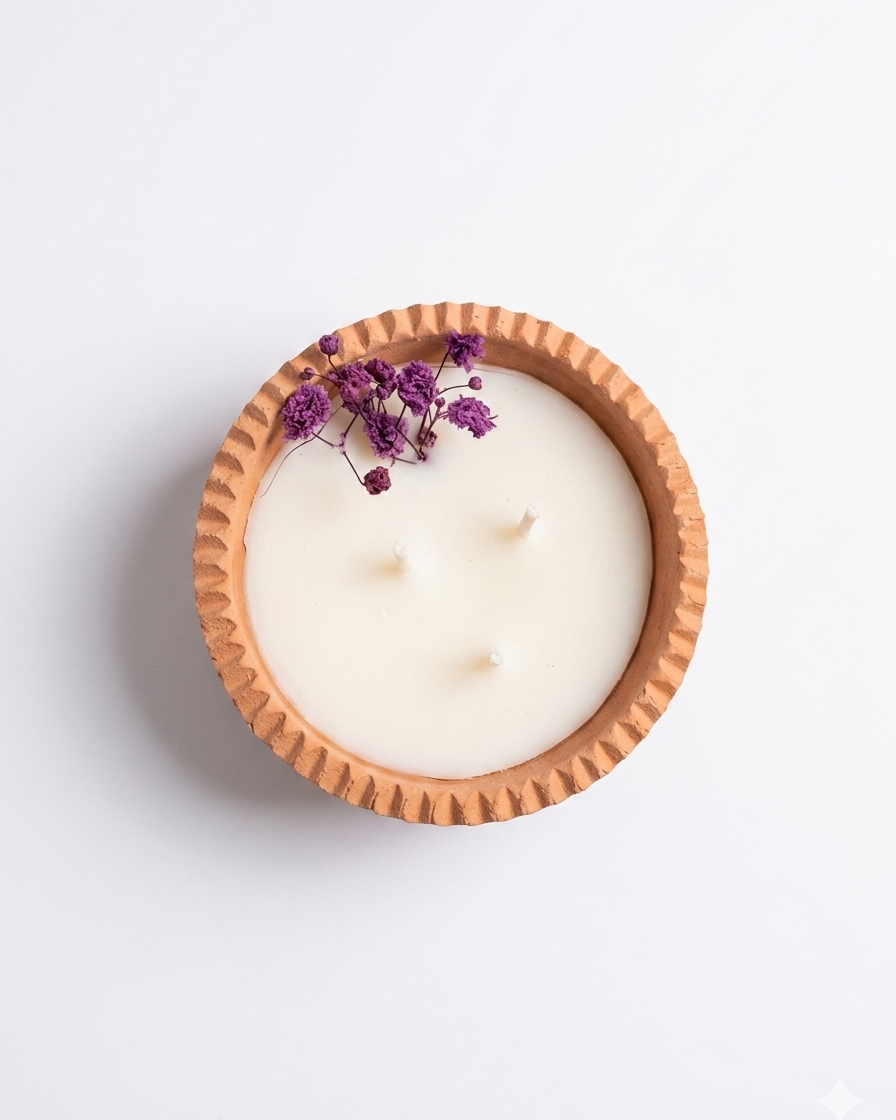 Candle In Pottery Bowl - Handmade By Sondos Shureim