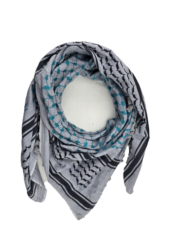 Keffiyeh Shemagh Scarf - Gray and Turquoise