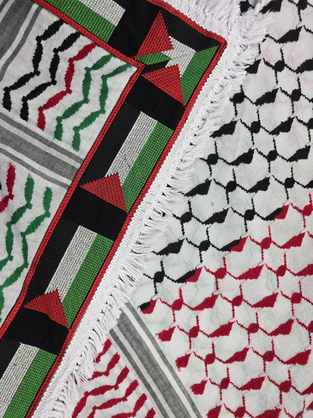 Keffiyeh Shemagh — Palestine Flag Embroidery on Flag Color Base