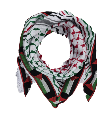 Keffiyeh Shemagh — Palestine Flag Embroidery on Flag Color Base