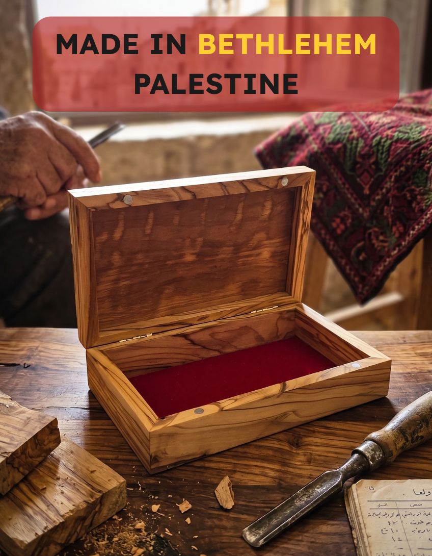 Olive Wood Jewelry Box – Handmade in Bethlehem, Palestine
