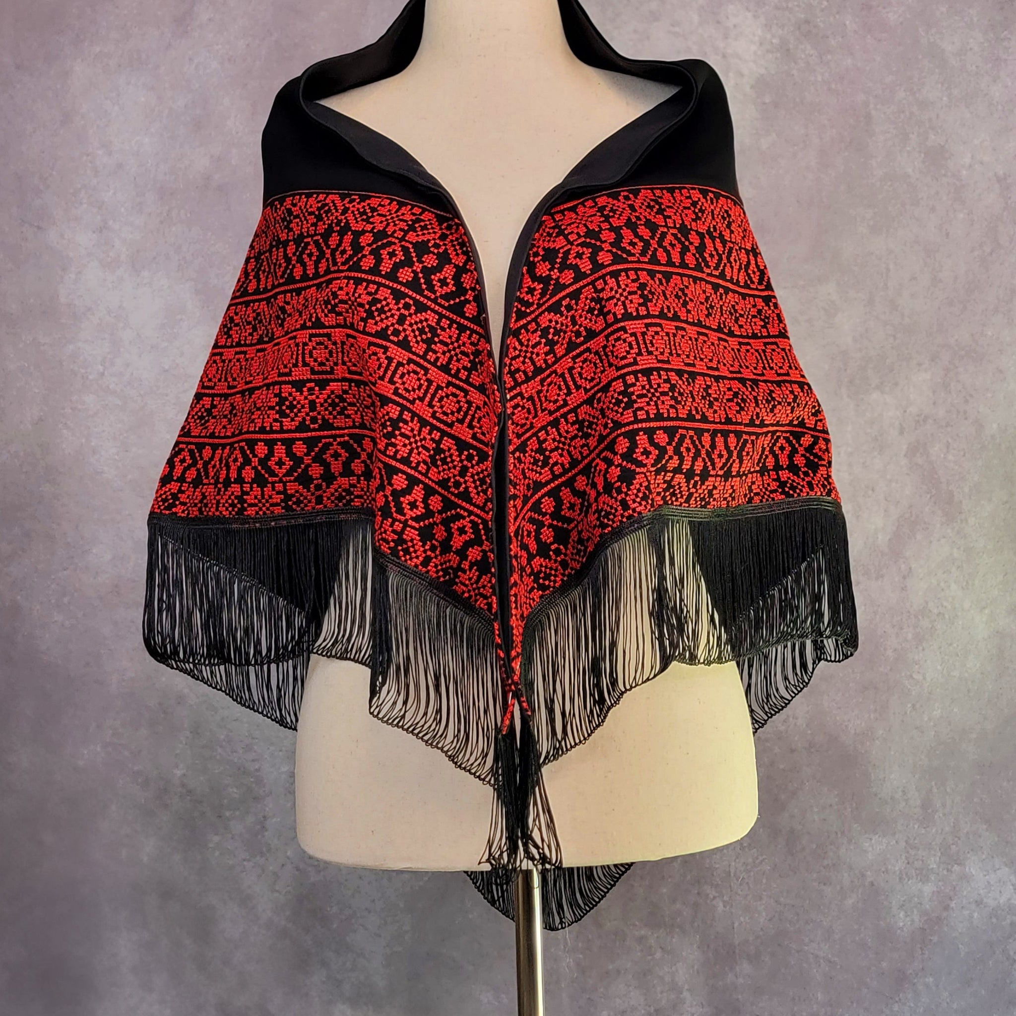 black and red embroidered shawl rajaeen