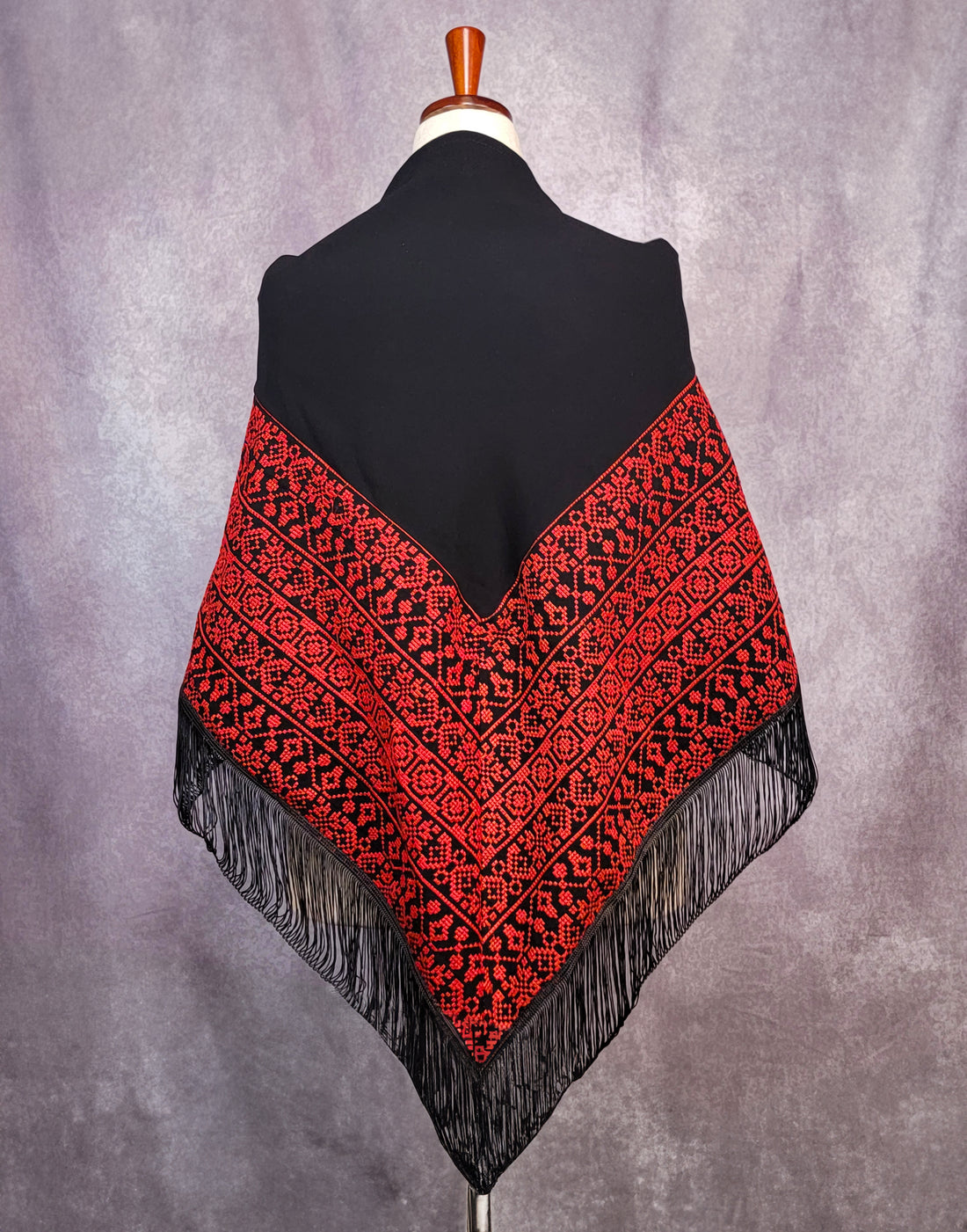 black and red embroidered shawl rajaeen
