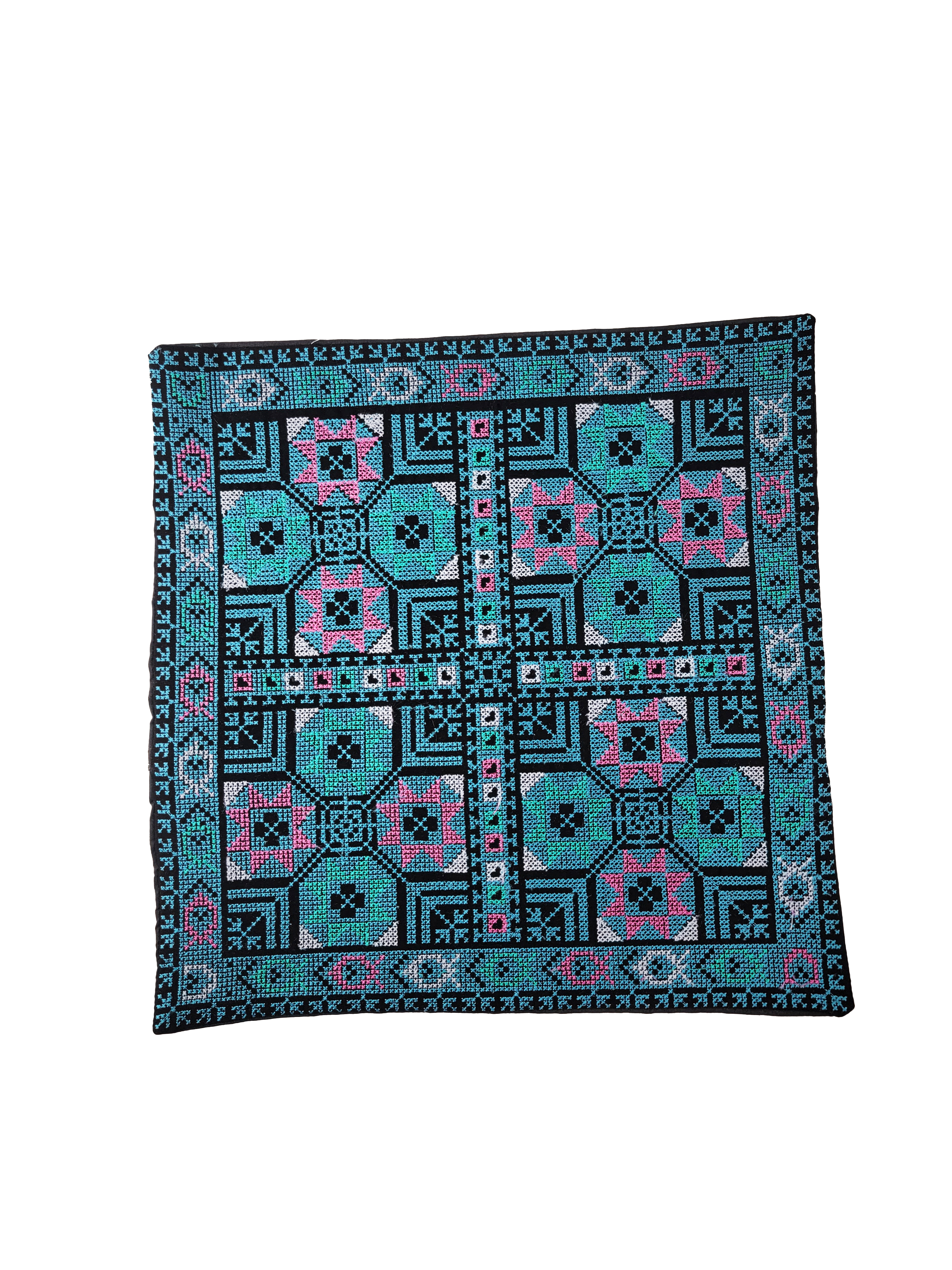 Blue Embroidered Throw Pillow - Machine Embroidered - TP13