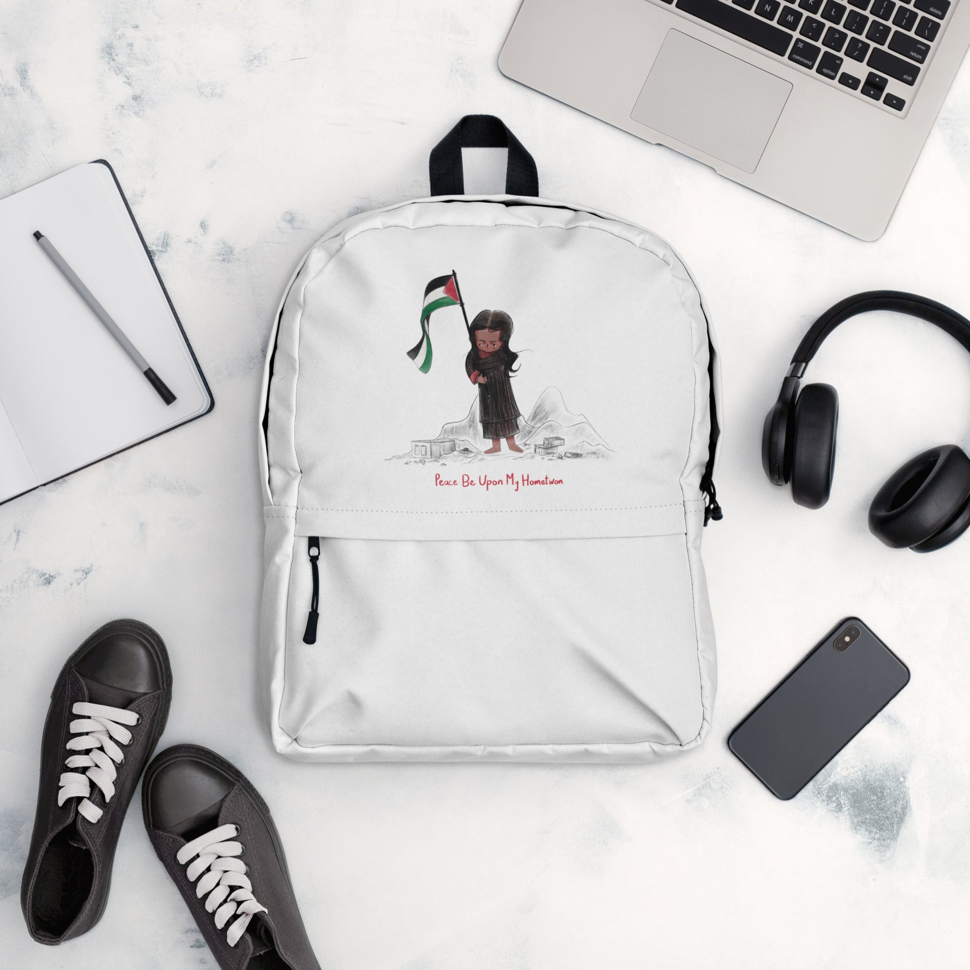 Backpack- girl with palestine flag art-Designed by Palestinian Artist