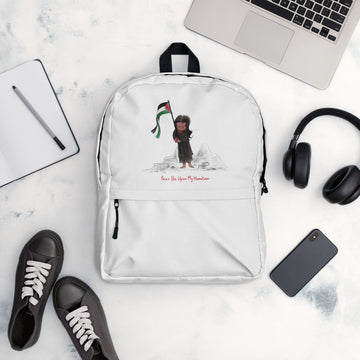 Backpack- girl with palestine flag art-Designed by Palestinian Artist